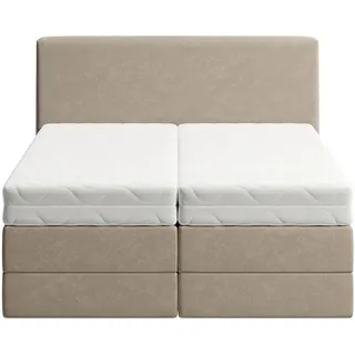 Home Collective Boxspringbett mit Bonnell Matratze, mit Kopfteil, 160 x 200 cm, in Beige , Holzwerkstoff , H2 , 160x200 cm , Schlafzimmer, Betten, Boxspringbetten