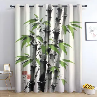 Vorhänge Bamboo, Verdunkelungsvorhang 2er Set - Vorhang Blickdicht Orientalische Muster, Thermovorhang für Deko Wohnzimmer Schlafzimmer Kinderzimmer, Gardinen mit Ösen 245x140 cm (HxB) (W7-&237)