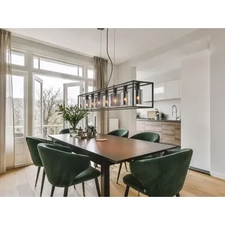 Fischer & Honsel Pendelleuchte ISKA 7-flammig schwarz lang mit Rauchglas, Breite 130cm