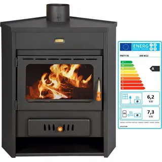 EEK A - Holzofen Wasserführender Kaminofen Herd Warmwasserboiler Prity AM W12 12+4 kw. - Schwarz