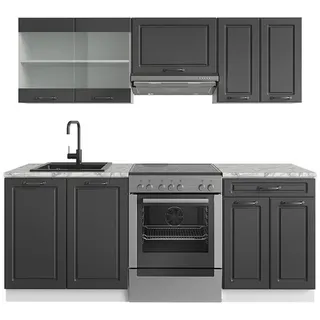 Vicco Küchenzeile R-Line 200 cm Anthrazit Landhaus/Weiß