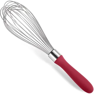 Doosu 30cm Schneebesen zum Kochen, Ballonschneebesen aus 18/8 Edelstahl, robuster Handschneebesen Rührbesen mit 12 flexiblen Drähten zum Mischen Rühren Schlagen Aufschäumen (Rot)