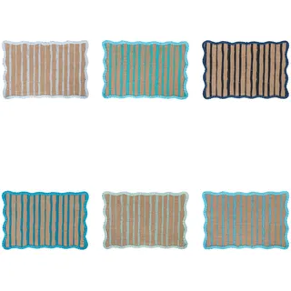 Set mit 6 rechteckigen Tischsets aus Jute und Papier, gewellter Rand, 43,5 x 29 cm, Shades of Ocean