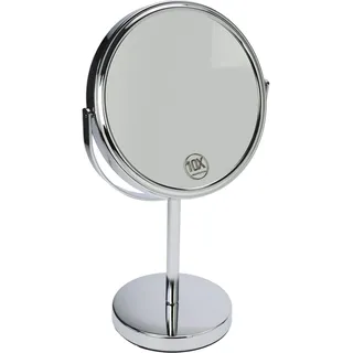 Fantasia Standspiegel rund - zweiseitig, normal und 10-fache Vergrößerung, Make Up Spiegel Ø 18cm, Höhe: 32cm, Kosmetikspiegel Metall/Silber