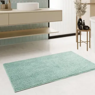 Wecon Home Balu getufteter Badteppich, 80 x 150 cm, Mint grün | moderner Chenille Badteppich, rutschfest, Waschbar, Saugfähig, Stilvoll für jedes Badezimmer