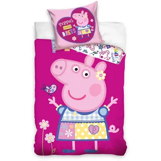 Peppa Pig Peppa Wutz Bettwäsche Wendebettwäsche Set, 2-teilig, 135 x 200 cm, 80 x 80 cm, 100% Baumwolle, Linon