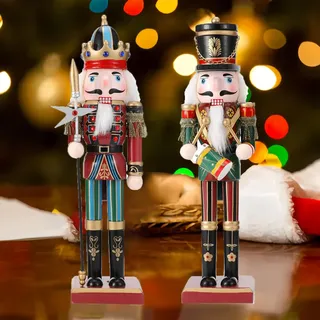 2Pcs Nussknacker Soldat, 30 cm Holz-Nussknacker Weihnachtsnussknacker Figuren für den Kamin, Klassischer Weihnachts Nussknacker König Deko Figur, Traditionelle Weihnachten Nussknacker Figuren Deko