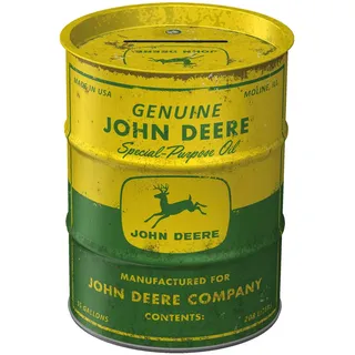Nostalgic-Art Retro Spardose, 600 ml, John Deere – Special Purpose Oil – Geschenk-Idee für Traktor-Fans, Original Lizenzprodukt (OLP), Sparschwein aus Metall, Vintage Blech-Sparbüchse