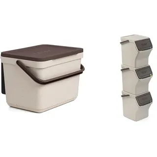 TATAY Mülltrennsystem Küche | 1 Biomülleimer Smart 6L mit Halterung und Schrauben + 3 Easy Waste Recycling Behälter 20L Ecohome | Kompakt & Modular | Aus Recyceltem Material