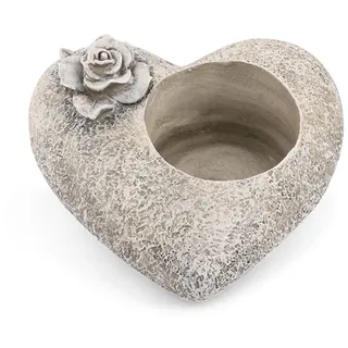 Novaliv Grabschmuck Herz Rose Grau Grabdeko Herz Grabherz grabdekoration Gedenkstein Teelichthalter Herz Trauerstein