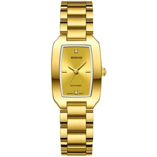 JewelryWe Uhren Damen Edelstahl Rechteckig: Luxus 30 wasserdichte Analog Quarz Armbanduhr Frauen Gold Edelstahl Armband Geschäft Lässige Uhr Damenuhr mit Strass Rechteck Zifferblatt