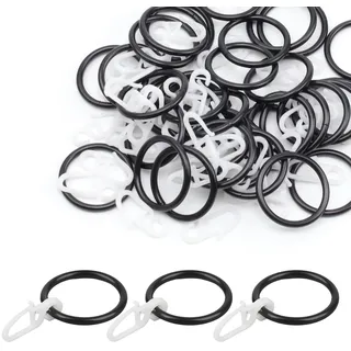 HERKINDNESS 50 Stück Vorhang Ringe, Innendurchmesser 30 mm Gardinen Ringe, mit Kunststoffhaken Duschvorhangringe, Schwarz Gardinenringe mit Haken, für Vorhangaufhängung