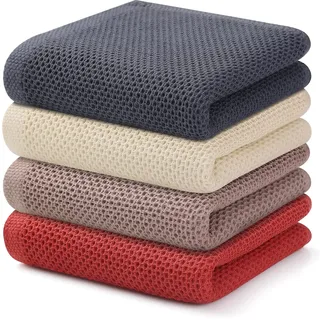 Kitinjoy Küchentücher aus 100% Baumwolle, Waffelgewebe, superweich und saugfähig, zum Trocknen von Geschirr, Küchenhandtücher, 33 x 71 cm, Mehrfarbig, 4 Stück