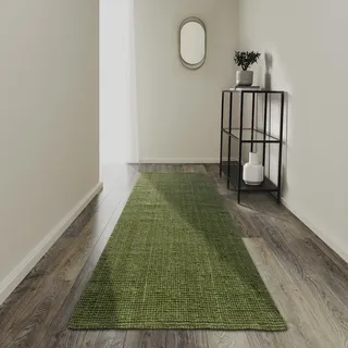 Villeroy & Boch Jute Teppich Rosalie - Natur Wohnzimmerteppich Handgewebt & Umweltfreundlich - Boho Teppich für Wohnzimmer, Schlafzimmer, Esszimmer – Dschungelgrün, 80x200cm