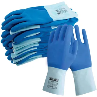 NITREX Unigloves 440 Baumwollfutter, chemikalienbeständig und hitzebeständig, Latex-Stulpen, Blau
