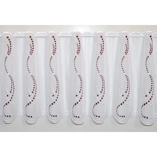 Scheibengardine STICKEREIEN PLAUEN "Perlen" Gr. 2, rot (weiß, bordeaux), B:128cm H:40cm, Voile, Polyester, Gardinen, Scheibengardine