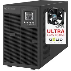 Atlantis A03-OP3002XLN UPS OnLine 75% Leiser unterbrechungsfreie Stromversorgung Server Doppelwandler Reine Sinuswelle 3000VA 2100W, Lüfter Low Noise Gelid 31,3 dbA,USB,4 IEC, slot, 6x12V-9Ah
