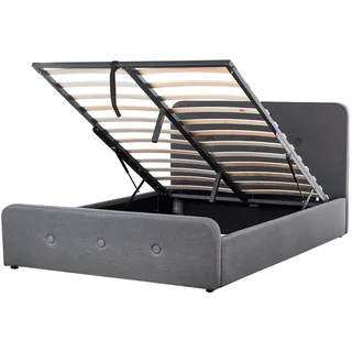 Beliani Polsterbett Grau 140 x 200 cm Leinenoptik Hochklappbar mit Lattenrost Elegante Knopfverzierung Klassisch - Grau, Schwarz