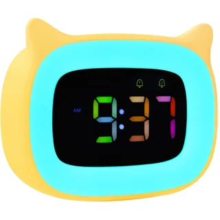 Seutgjie Wecker Kinder Mädchen Jungen mit Licht und Akku Gelb Katze | Digitaler Kinderwecker für Schulanfänger Einschulung Teenager Dual Alarms Schlummerfunktion 18 Klingeltöne 12/24 Stunden