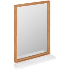 Bild Wandspiegel mit Ablage, Badspiegel mit Rahmen, Bambus & MDF, Spiegel zum Aufhängen, Flurspiegel, Natur/weiß, HxBxT: ca. 54,5 x 12 cm