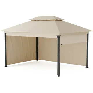 Blumfeldt Grandezza Cortina Pavillon 3x4 – Stahlrahmen, Aufrollbare Seitenteile, Wetterfest & UV-Schutz, Gartenpavillon Beige - Beige