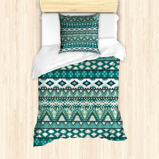 ABAKUHAUS Ethnisch Mantele, Aztec Entwurf, Milbensicher Allergiker geeignet mit Kissenbezügen, 135 cm x 200 cm - 80 x 80 cm, Teal Turquoise Tan - Türkis