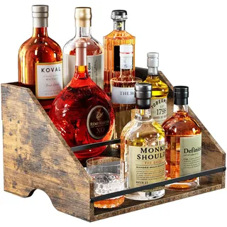 Nuovoware Spirituosenflaschen-Regal, Kaffeesirup-Organizer, 3-Stufiges Thekenregal für Spirituosen und Wein, Retro-Regal für Den Haushalt, Bar-Zubehör, Aus Holz