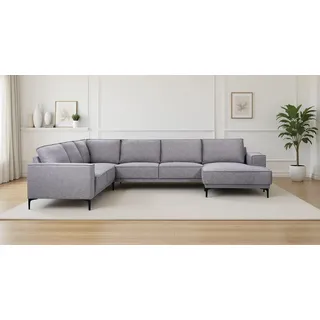 OTTO home Wohnlandschaft »XXL Sofa Oland, Struktur, Flachgewebe, Luxus-Microfaser, Boucle« U-Form, 342 cm, Wellenunterfederung, Skandi-Design, Metallfüße, grau