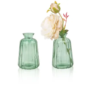 Kleine Glas Vasen Set für Tischdeko Mini Deko Blumenvasen Set Tischvase Set of 2 Hellgrün
