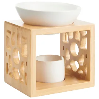 Duftlampe , Naturfarben, Weiß , Holz , bauchig , 9.90x14.20x11.80 cm , Dekoration, Raumdüfte, Duftlampen