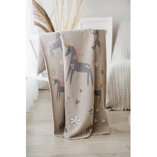 Kaiser 65214 Unicorn - Babydecke Strick 100% Bio Baumwolle (KBA) atmungsaktive Babydecke Ganzjährig Neugeborene Kinderwagendecke Babyschalendecke Fb. Natural Combo