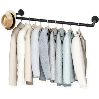 Kleiderstange für die Wand, 119cm Industrierohr Kleiderstangen,Kleiderständer Wandmontage, Industrial, Platzsparend Wandregal Küchenregal, für Geschäft, Wohnen, Schwarz