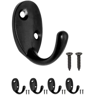 Fuxxer® 4x Klassische Garderoben-Haken, Handtuch-Haken, Eisen-Haken, Schwarz, 4er Set
