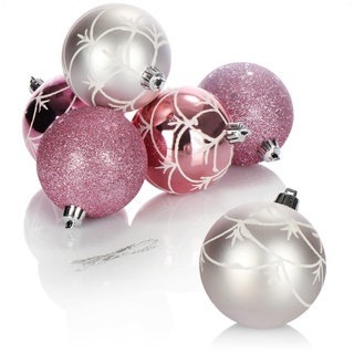 COM-FOUR com-four® 6X Weihnachtskugel - Christbaumkugeln aus bruchsicherem Kunststoff für Weihnachten - Baumschmuck für den Christbaum - Christbaumschmuck Ø 8 cm (rosa)