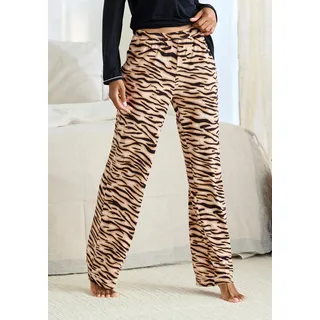 Pyjamahose BUFFALO, Damen, Gr. 32/34, N-Gr, beige (getigert), Single Jersey, Obermaterial: 95% Viskose, 5% Elasthan, kontrastfarbene Details, bequem lang, Hosen Pyjamahose, mit modischen Paspeldetails