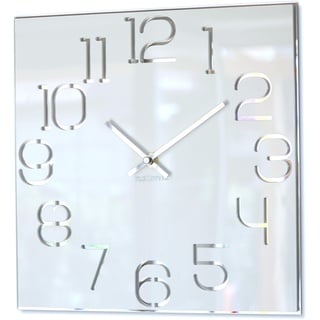 FLEXISTYLE Wanduhr quadratisch Digit 30 cm Durchmesser, ohne tickgeräusche modern, Design Acrylglas und Acrylspiegel, Wohnzimmer, Schlafzimmer (Weiß)