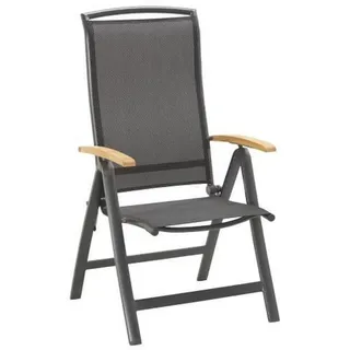 Ambia Garden Gartenklappsessel , Anthrazit, Schwarz , Holz, Metall, Textil , Teakholz , massiv , Rundrohr , 63x116x60 cm , Fsc , klappbar , Gartenmöbel, Gartensessel, Gartenklappstühle