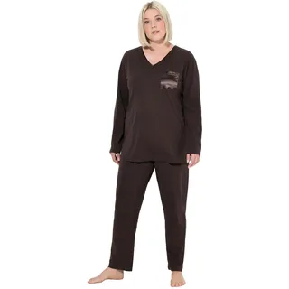 Ulla Popken Damen Pyjama, Satin Pocket Pyjamas, Schwarz, 58-60