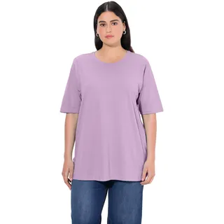 Ulla Popken Damen große Größen Übergrößen bis 72, Basic T-Shirt, Oberteil, Regular Fit, Rundhalsausschnitt, Halbarm, Lavendel 50+ 486910805-50+