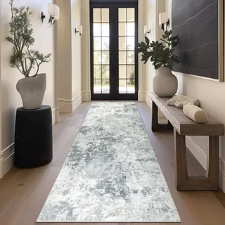 Homcomodar Läufer Teppich Flur 80x250cm rutschfest Modern Teppiche Waschbarer Küche Teppich Läufer Kurzflor Kunstwolle Teppiche Läufer für Schlafzimmer Wohnzimmer(Grau)