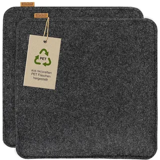Miqio Design Filz Sitzkissen Eckig mit Antirutschnoppen | 35cm | 2er-Set | Indoor und Outdoor | Nachhaltig aus recycelten PET Flaschen | Waschbare Stuhlkissen rutschfest | Dunkelgrau