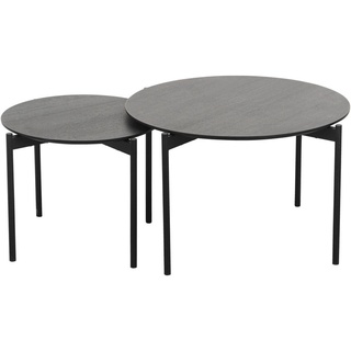 Mid.you Satztisch , Schwarz , Metall, Holzwerkstoff , 2-teilig , furniert , rund , rund , 70x50x45 cm , Wohnzimmer, Wohnzimmertische, Beistelltische