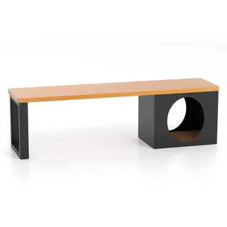 FANTASK Gartenbank mit Katzenhaus, Sitzbank mit 2 Eingänge, 3-Sitzer ohne Rückenlehne bis 450 kg, Balkonbank für Garten, Balkon, Terrasse, 150 x 38 x 44 cm