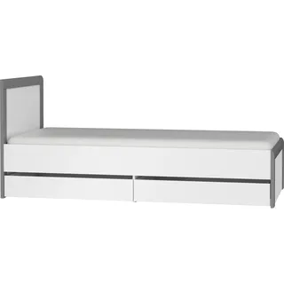 Furniture24 Bettgestelle Thea White Bettrahmen 90x200 cm Bett Jugendzimmer mit 2 Scvhubladen - Weiß