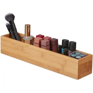 Relaxdays 4 x Bambus Box, Aufbewahrung Bad, Küche & Schreibtisch, länglich & schmal, Ordnungsbox, HxBxT: 7 x 38 x 8 cm, natur