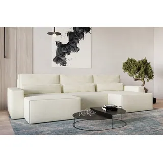MOEBLO Wohnlandschaft DENVER U MINI , aus Cord, Couch Cord für Wohnzimmer Schlafsofa Sofagarnitur Sofa Eckcouch U-Form Cordstoff, Eckcouch Wohnlandschaft Sofa mit Ottomane Eckgarnitur Polsterecke mit Schlaffunktion und Bettkasten - Weiß - Poso 38 - Weiß