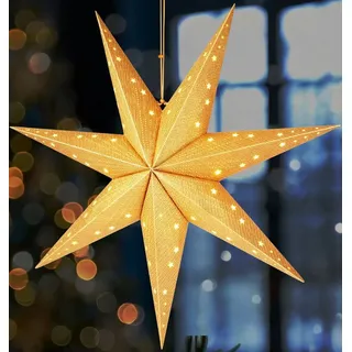 Brubaker Weihnachtsstern zum Aufhängen mit E14 Fassung - 60 cm Papierstern Set mit 3,5 m Kabel - 3D Adventsstern - Fenster Deko Leuchtstern Hängend - Gold