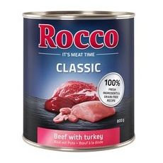 6 x 800g Rocco Classic Hrană umedă pisici - Vită și curcan