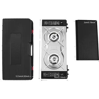 Gasgrill, Dualbrenner, tragbares Campingdesign, schwarz - Schwarz