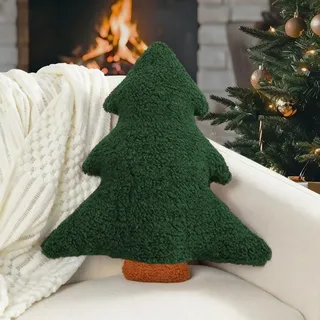 Miaikoe Weihnachtskissen, Dekorative Weihnachtsbaum Kissen gefüllt Baum geformt Plüschkissen für Ferienparty Sofa Wohnzimmer Dekoration (39,3 x 37 cm, grün)